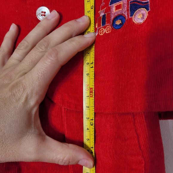 Jack Tar Three Piece Baby Outfit Corduroy Embroidered Train Red Shorts Vintage - Picture 4 of 13